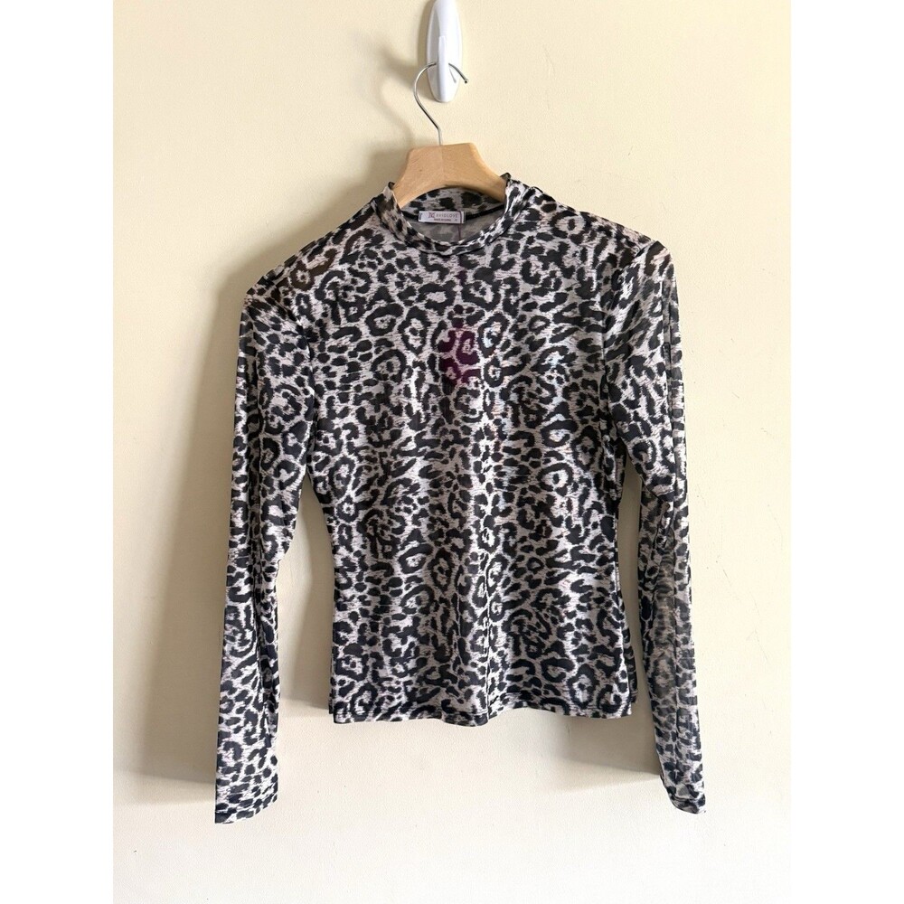 Avidlove Women Mesh Sheer Leopard Print Long sleeve Top Size M Sexy Club NWT